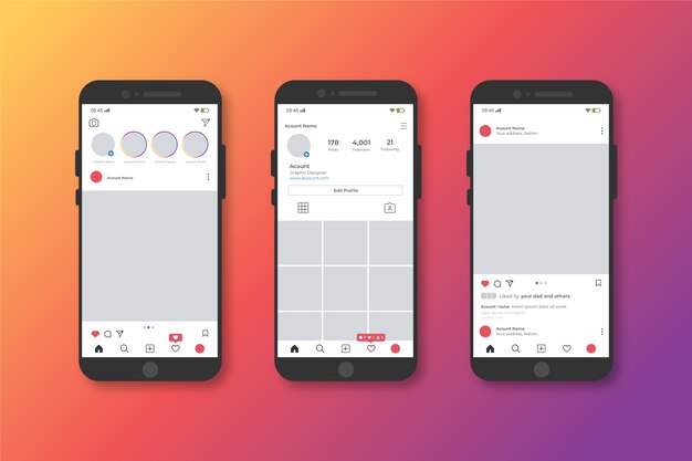 Plantilla de interfaz de perfil de Instagram con teléfono móvil