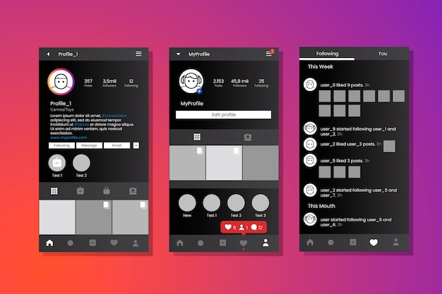 Plantilla de interfaz de perfil de instagram