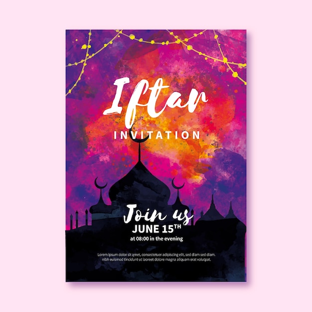 Vector gratuito plantilla de invitación de acuarela iftar