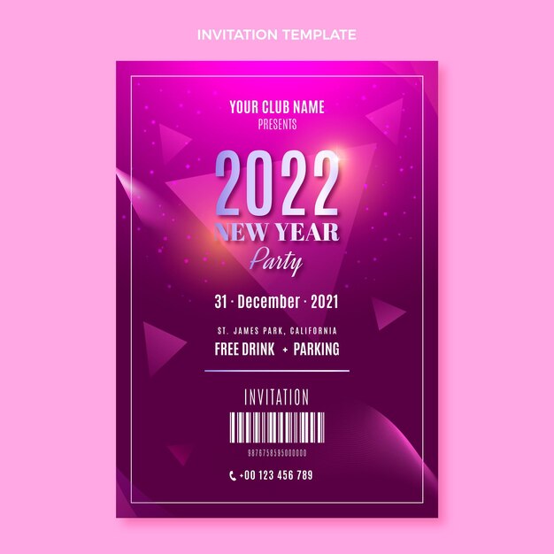 Plantilla de invitación de año nuevo degradado