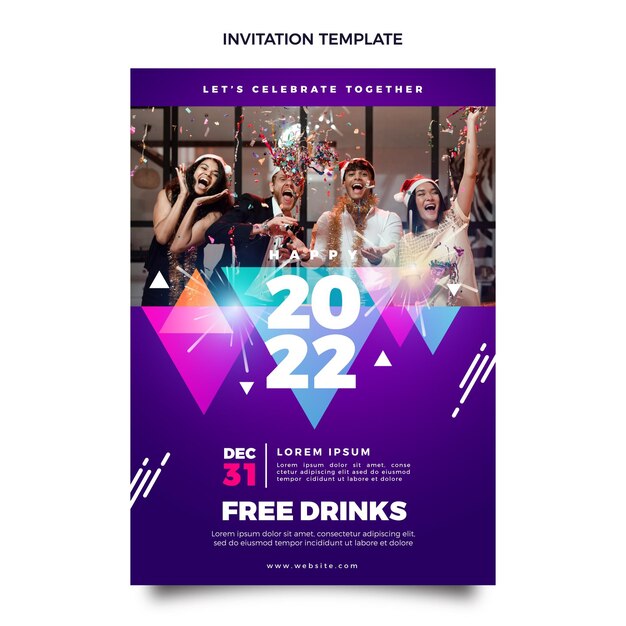 Plantilla de invitación de año nuevo degradado