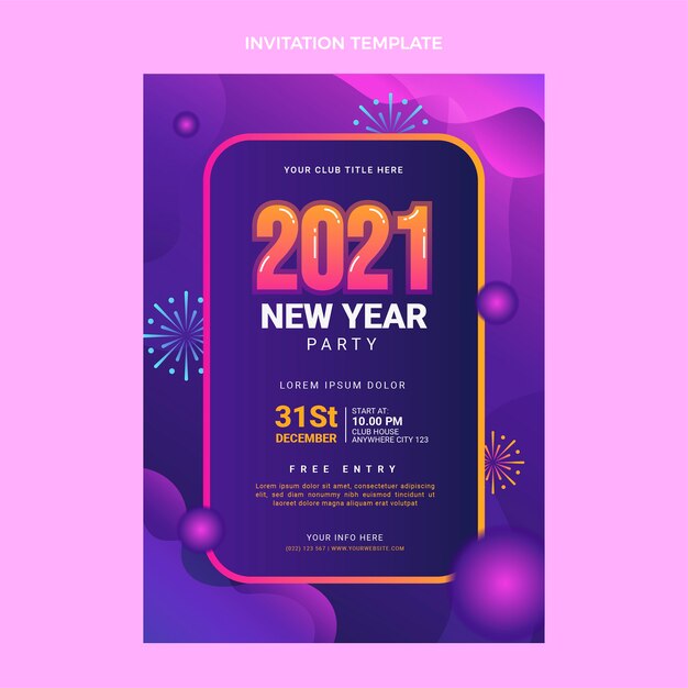 Plantilla de invitación de año nuevo degradado