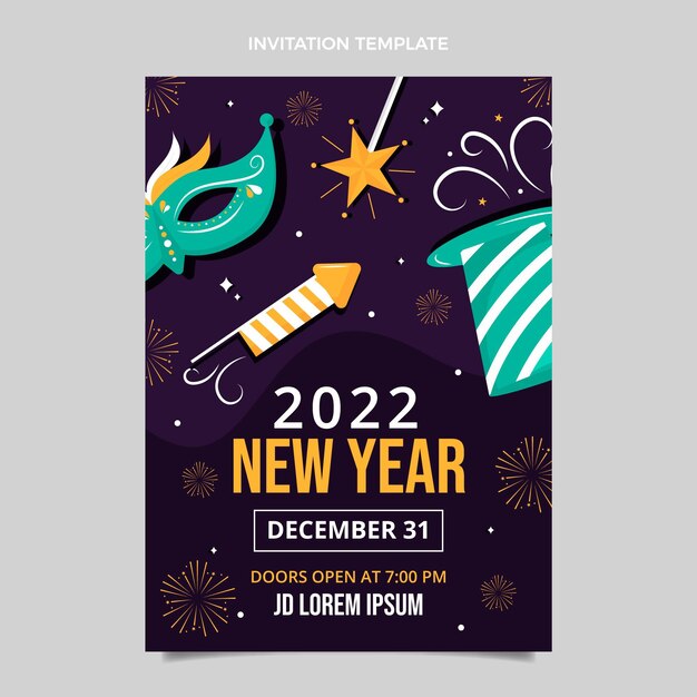 Plantilla de invitación de año nuevo plana