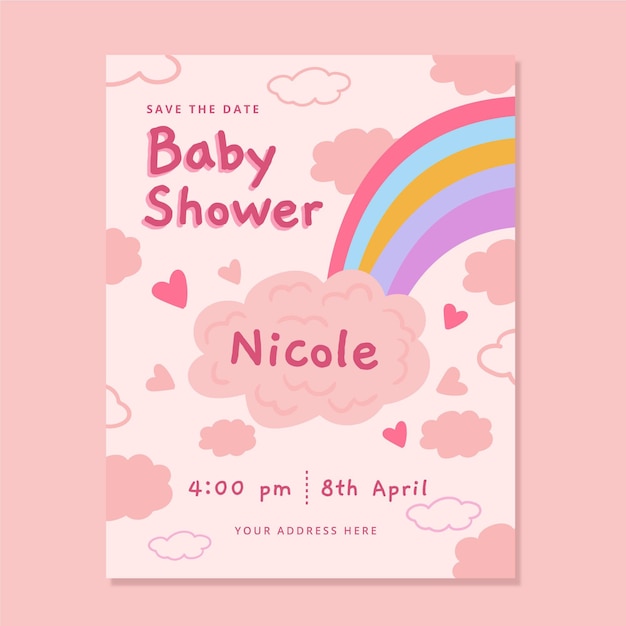 Plantilla de invitación de baby shower chuva de amor dibujada a mano