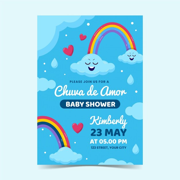 Plantilla de invitación para baby shower de chuva de amor