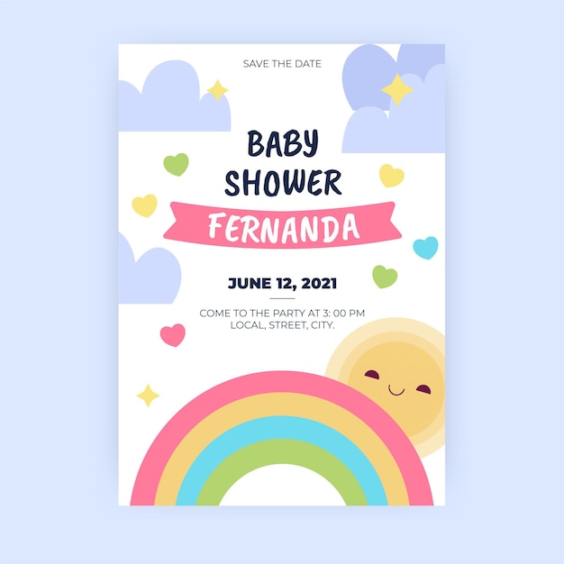 Vector gratuito plantilla de invitación para baby shower de chuva de amor