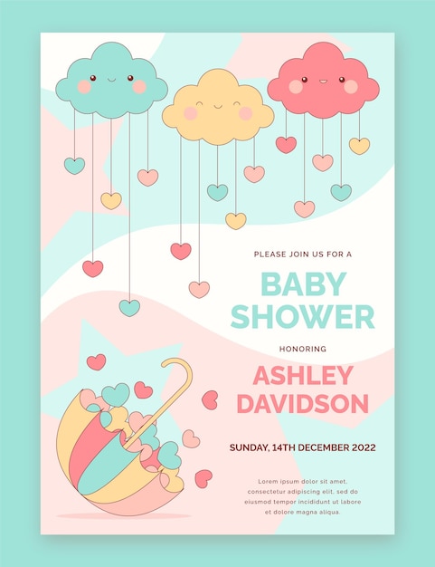 Vector gratuito plantilla de invitación para baby shower de chuva de amor