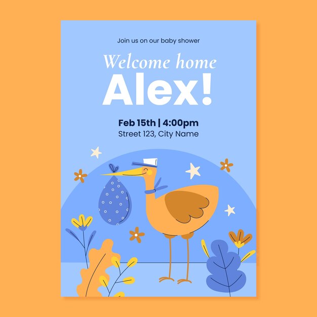 Plantilla de invitación de baby shower dibujada a mano