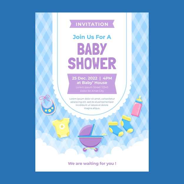Plantilla de invitación de baby shower dibujada a mano
