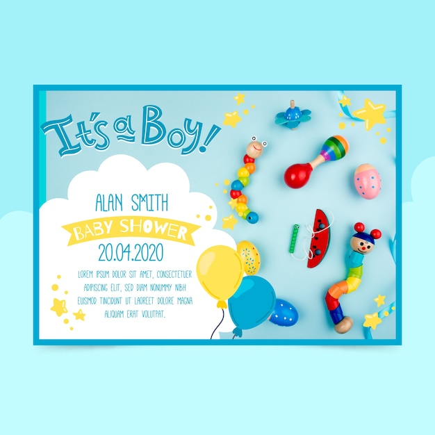 Plantilla de invitación de baby shower con foto (niño)