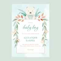 Vector gratuito plantilla de invitación de baby shower de oso de peluche