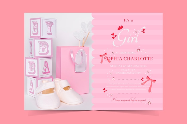 Plantilla de invitación de baby shower para tema de niña