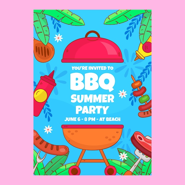 Vector gratuito plantilla de invitación de barbacoa de verano dibujada a mano