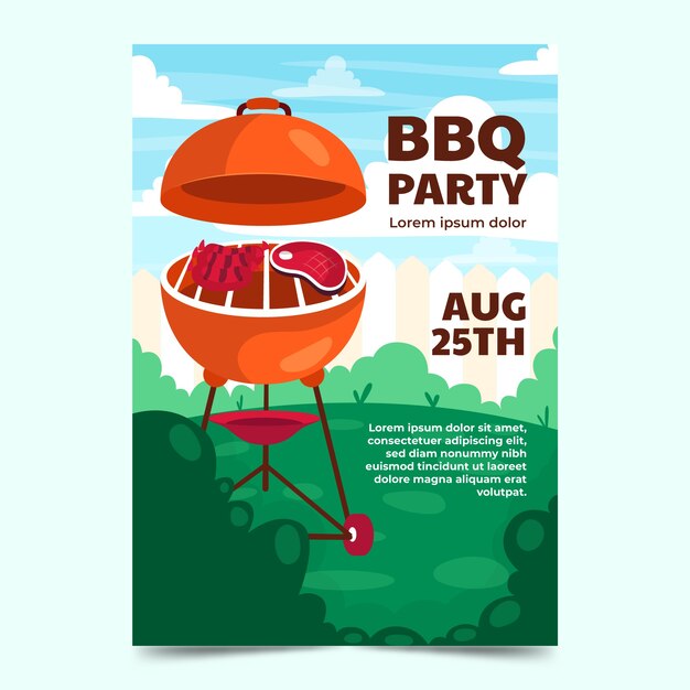 Plantilla de invitación de barbacoa de verano plana