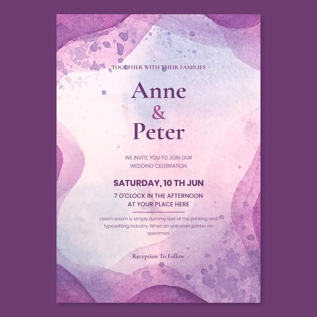 Plantilla de invitación de boda acuarela abstracta