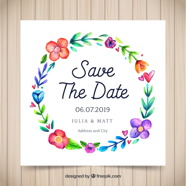 Vector gratuito plantilla de invitación de boda en acuarela con estilo floral