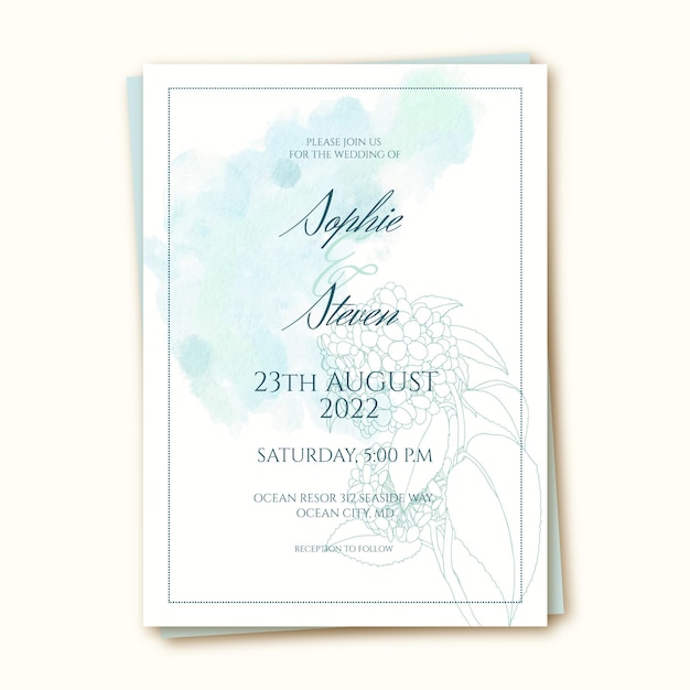 Plantilla de invitación de boda en acuarela