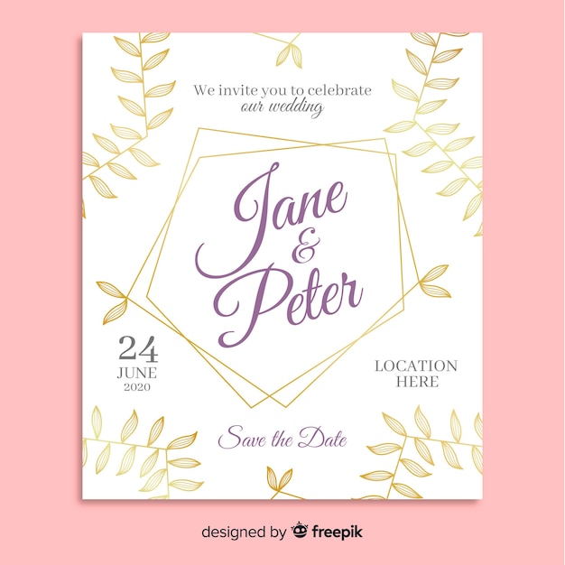 Vector gratuito plantilla de invitación de boda con adornos elegantes