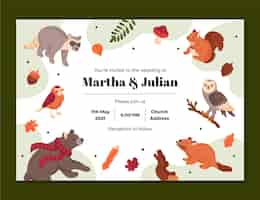 Vector gratuito plantilla de invitación de boda con animales del bosque