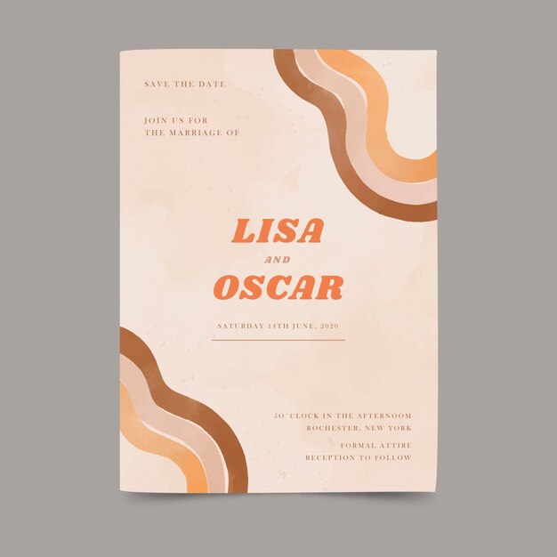 Plantilla de invitación de boda boho en acuarela