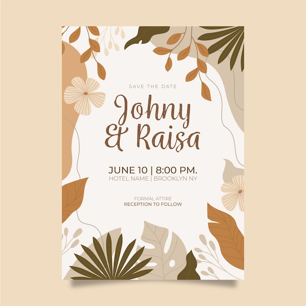 Plantilla de invitación de boda boho dibujada a mano