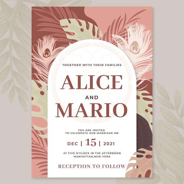 Vector gratuito plantilla de invitación de boda boho dibujada a mano