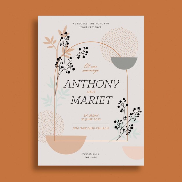 Plantilla de invitación de boda boho dibujada a mano