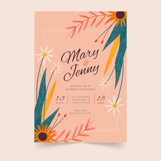 Plantilla de invitación de boda boho dibujada a mano