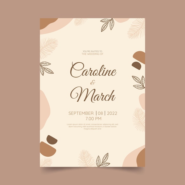 Plantilla de invitación de boda boho dibujada a mano