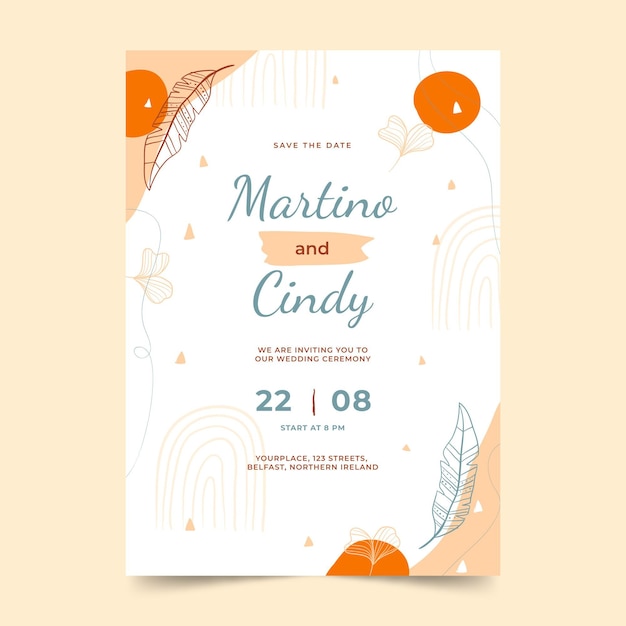 Vector gratuito plantilla de invitación de boda boho dibujada a mano