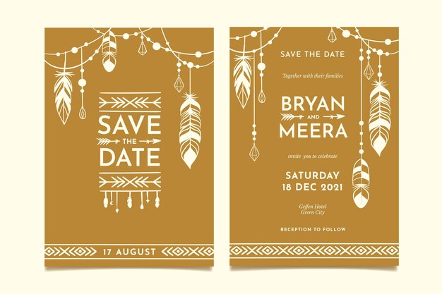 Plantilla de invitación de boda boho dibujada a mano