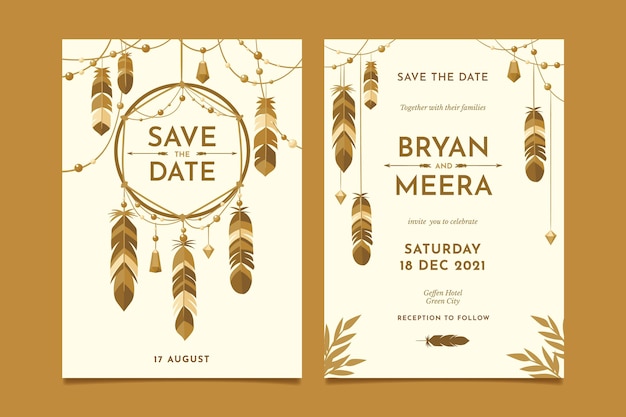 Vector gratuito plantilla de invitación de boda boho dibujada a mano