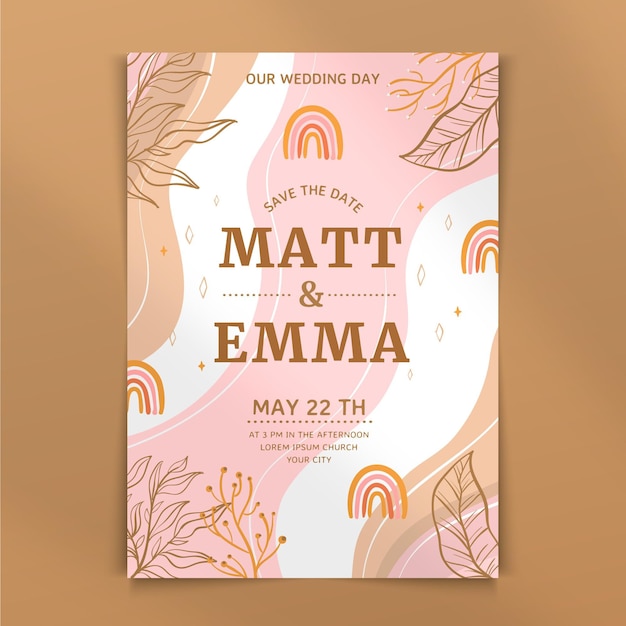 Plantilla de invitación de boda boho dibujada a mano