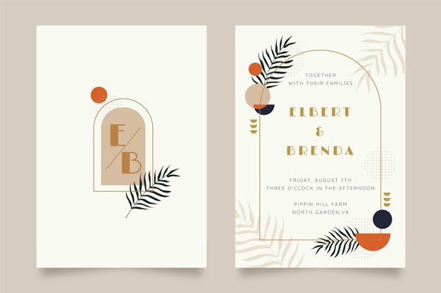 Plantilla de invitación de boda boho plana