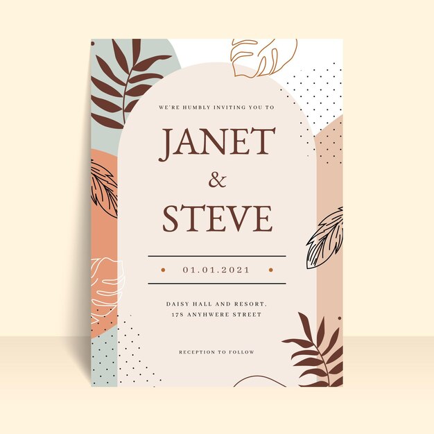 Plantilla de invitación de boda boho plana