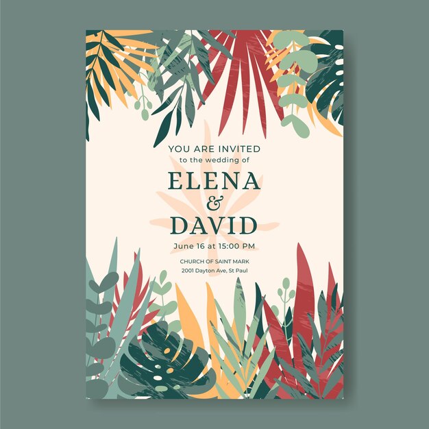 Plantilla de invitación de boda boho plana