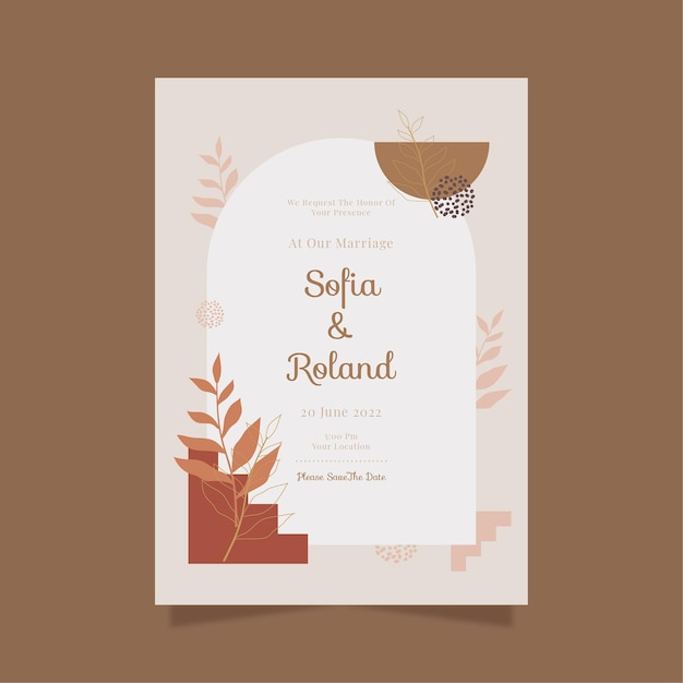 Plantilla de invitación de boda boho plana