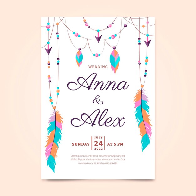 Plantilla de invitación de boda boho