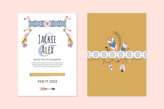 Plantilla de invitación de boda boho