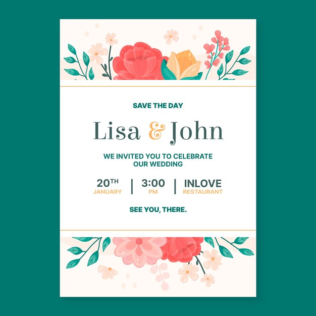 Plantilla de invitación de boda botánica