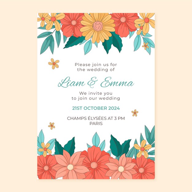 Plantilla de invitación de boda botánica