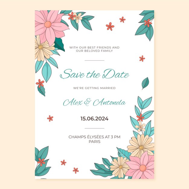 Plantilla de invitación de boda botánica