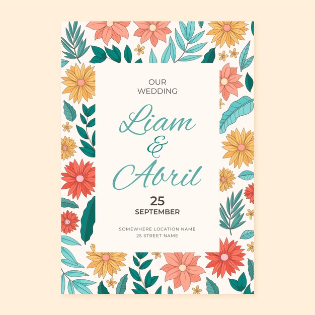 Plantilla de invitación de boda botánica