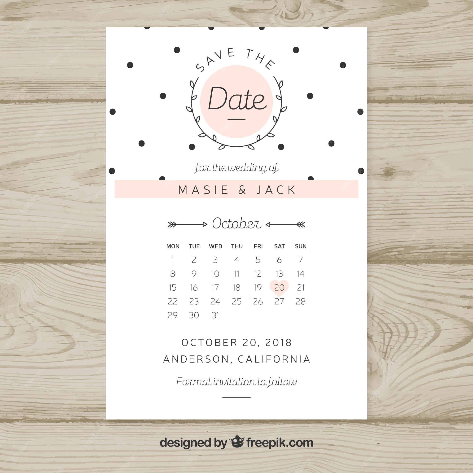 simplemente Meseta Ganar Plantilla de invitación de boda con calendario | Vector Gratis