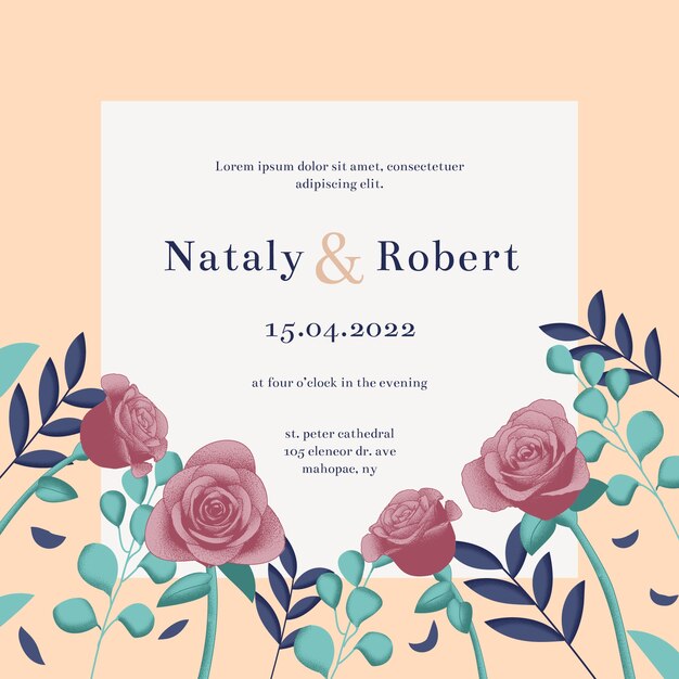 Plantilla de invitación de boda colorida dibujada a mano
