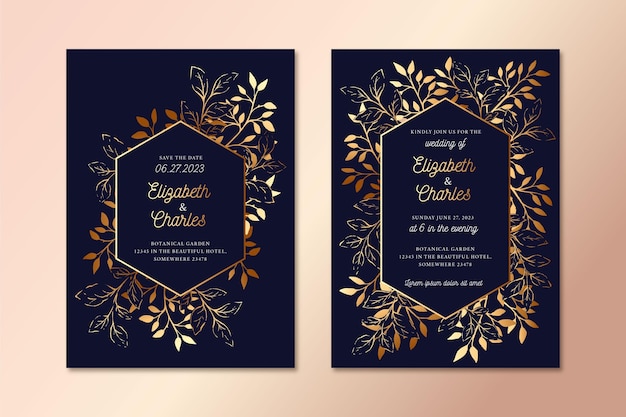 Plantilla de invitación de boda con detalles de lujo