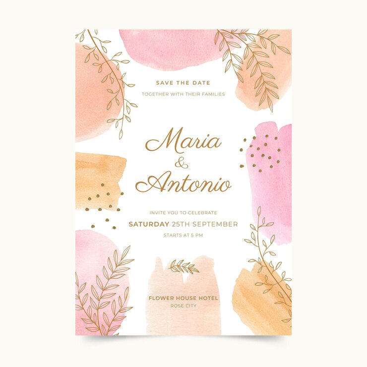 Vector gratuito plantilla de invitación de boda dibujada a mano en acuarela