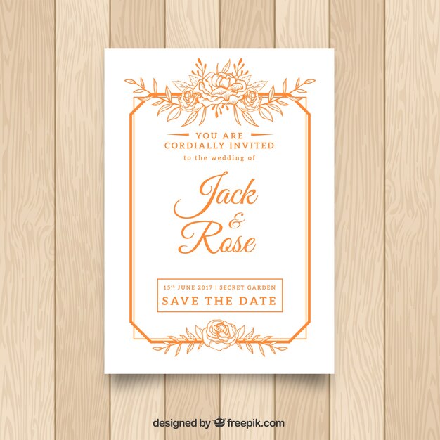 Plantilla de invitación de boda dibujada a mano