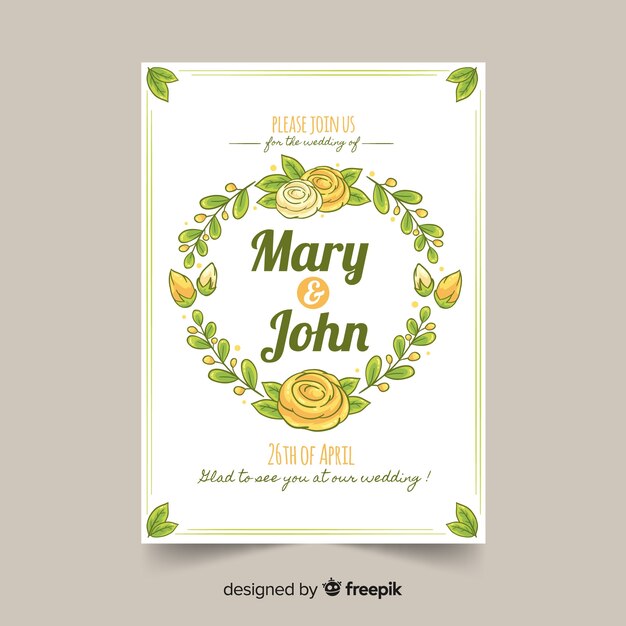 Plantilla de invitación de boda dibujada a mano