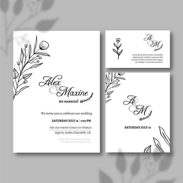 Plantilla de invitación de boda dibujada a mano